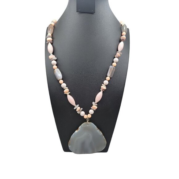 Miriam Haskell Large Chunky Statement Pendant Necklace Semi-Precious Stones 28" - Picture 2 of 16